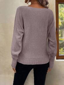EMERY ROSE Women's Solid Color Batwing Sleeve Casual Pullover Sweater, Autumn/Winter - Violet Purple - View 2