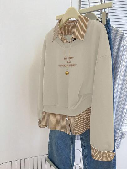 SHEIN PETITE CURVE 大码女式休闲二合一长袖运动衫