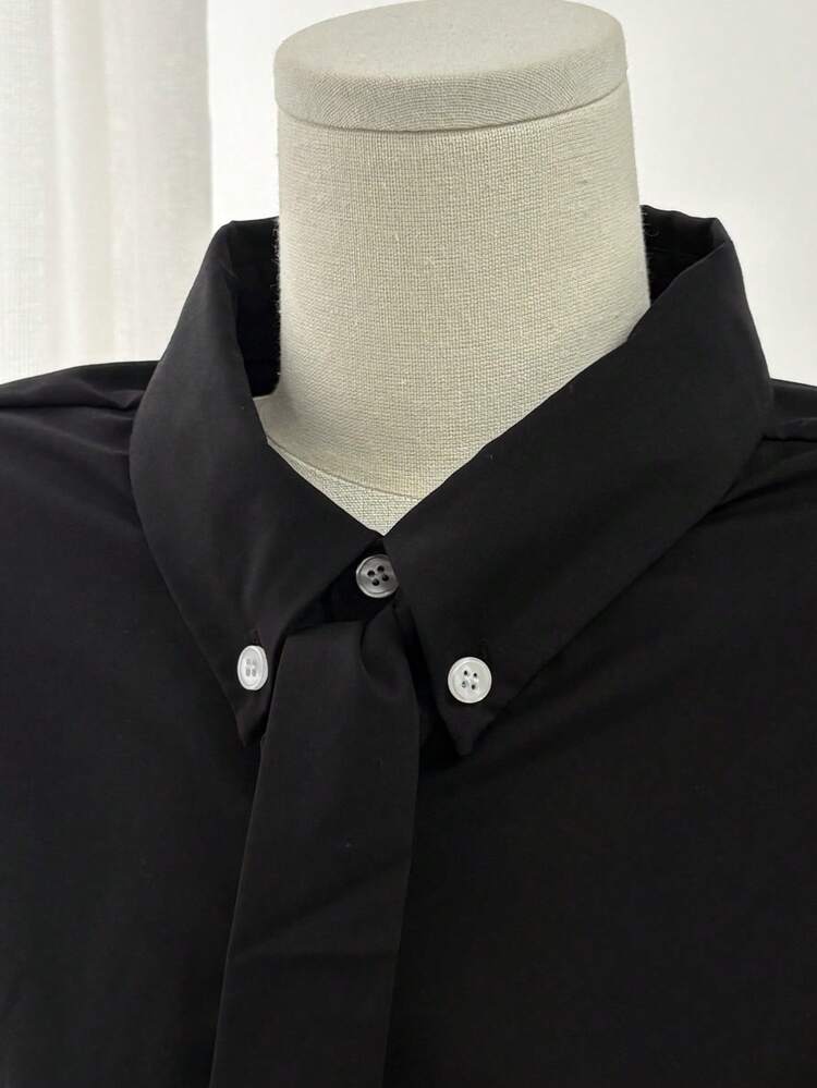 1pc Men's Casual Solid Color Simple Front Button Long Sleeve Shirt, Autumn,Back To School, Fall Business Attire