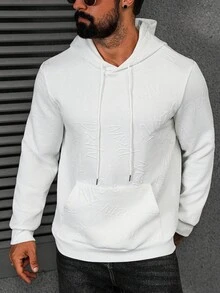 Manfinity CasualCool 男士成熟休闲INS热销连帽衫。针织纹理面料，长袖连帽设计。适合作为送给丈夫的礼物。秋季款 - 白色 - 查看 7