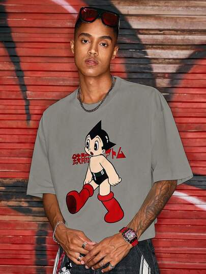 Astro Boy X ROMWE Camiseta holgada con gráfico de dibujos animados para hombre en verano