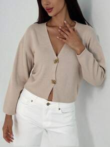 Aloruh Nowy, prosty i modny kardigan do pracy w biurze, z głębokim dekoltem w serek, długim rękawem i wąskimi guzikami, uniwersalny, swobodny sweter dzianinowy na jesień/zimę