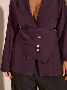 SHEIN BAE Blazer de talla grande de unicolor con cintura ceñida, adecuado para el trabajo - Rosa Fucsia - Ver 8