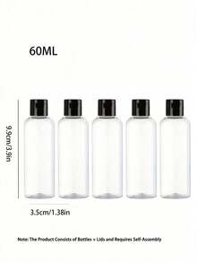 1/3/5 件旅行瓶带翻盖空透明分配器容器适用于旅行装化妆品旅行必需品、便携式配件储存 - 黑色 - 查看 15