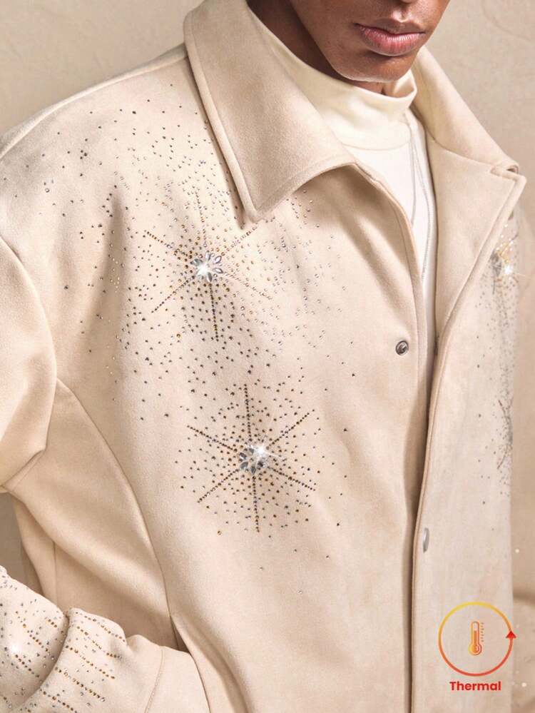 Men's Casual Rhinestone Button Front Long Sleeve Jacket, Autumn, For Fall Winter