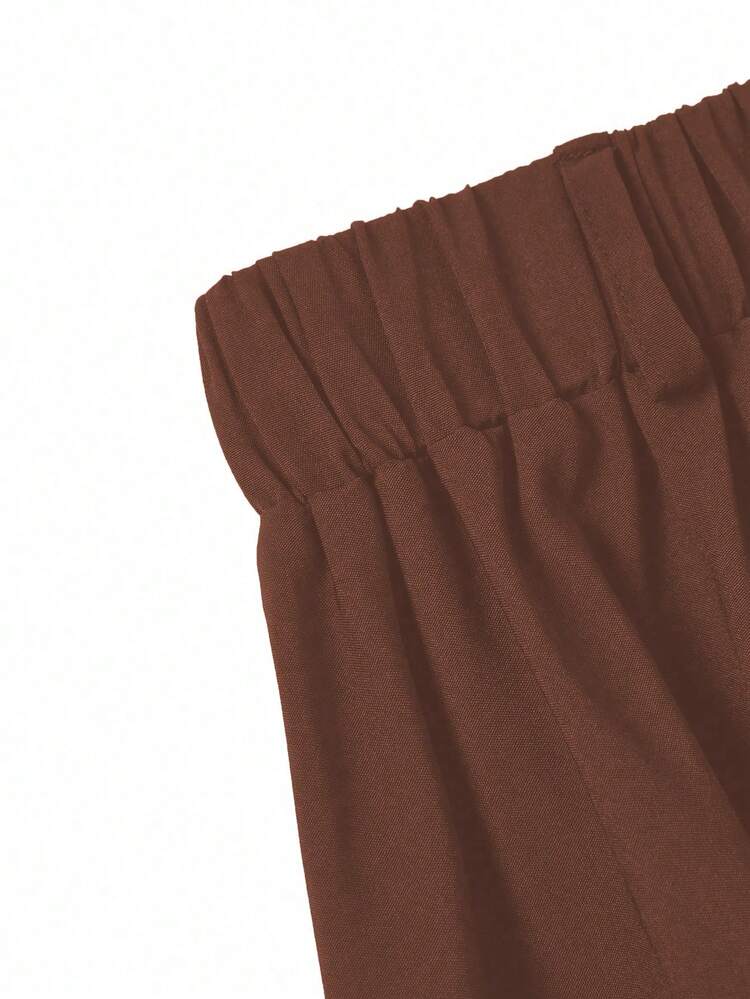 EMERY ROSE Falda decorativa con botones de uso diario para mujer - Marrón - Añade 3