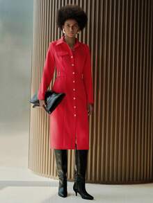 Lumivelle Women's Solid Color Long Sleeve Belted Dress, Fashion For Autumn