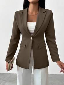 EURMUSE Women's Solid Color Waist Cinched Blazer Jacket, Suitable For Commuting - Army Green - View 3