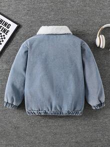 Tween Boys' Casual Versatile Thick Fleece Lined Lapel Open Front Loose Fit Long Sleeve Denim Jacket, Thick Outerwear Suitable For Outdoor, Dining, Vacation, Snowy Weather Autumn Winter Clothes For Women