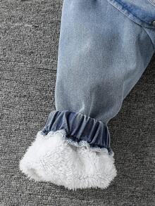 Tween Boys' Casual Versatile Thick Fleece Lined Lapel Open Front Loose Fit Long Sleeve Denim Jacket, Thick Outerwear Suitable For Outdoor, Dining, Vacation, Snowy Weather Autumn Winter Clothes For Women