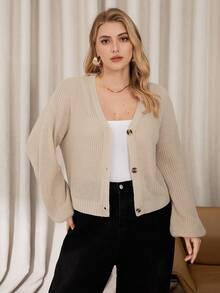 Auralis Suéter de punto cómodo y versátil con acento de moda de unicolor para mujer de talla grande, para otoño/invierno, suéter de invierno para mujeres - Caqui - Ver 1