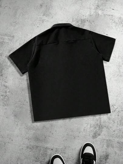 PAVTROS Plus Size Men's Casual Loose Fit Cargo Pocket Shirt, Button Front Boxy Short Sleeve Shirt, Multi-Pocket Design Shirt, Urban & Casual Style, Versatile & Practical, Ideal For Gifts, Boyfriend Gifts Men S Work Shirt Lowrider Shirt Men S Goth Button Up Shirts Mechanic Button Up