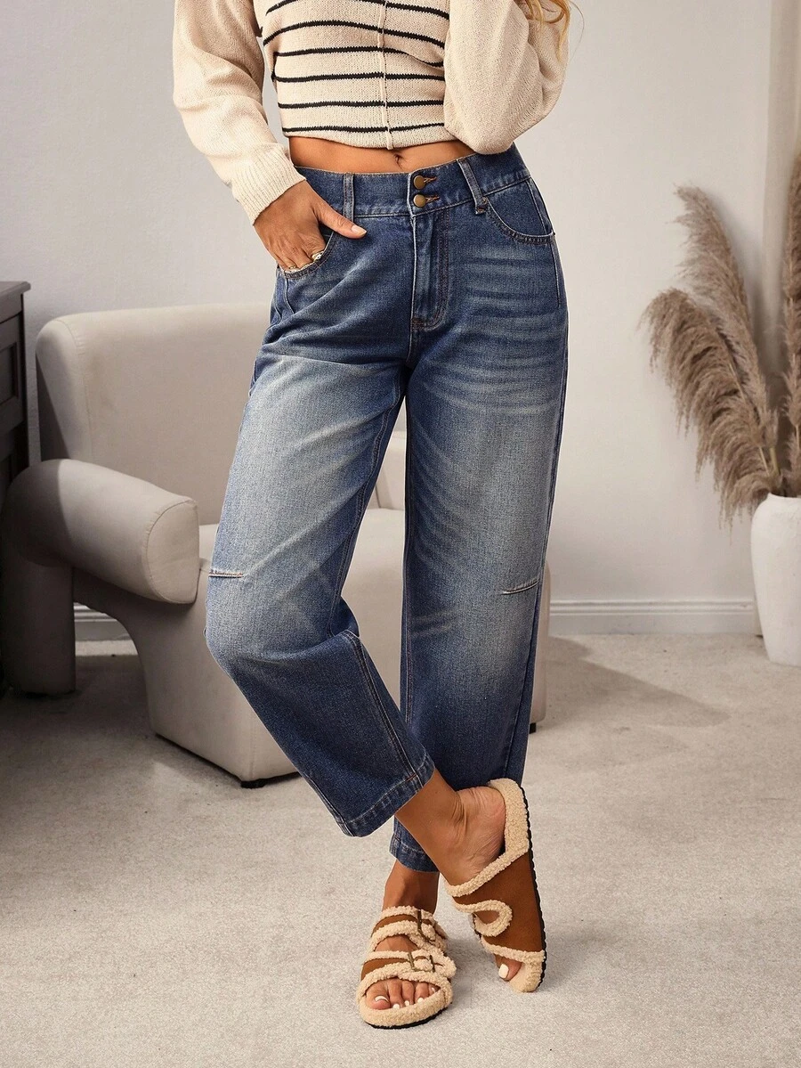 EMERY ROSE Women's Pocket Straight Loose Casual Versatile Jeans - Blue - View 1