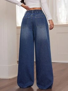 SHEIN PETITE Quần Jeans Nữ Thu Đông Halloween Giáng Sinh Năm Mới Y2K Dễ Thương Phong Cách Đường Phố Goth Grunge Thập Niên 2000 Quần Jeans Denim Cạp Cao Có Túi Ống Rộng Rộng Thường Ngày Đa Năng Quần Jeans Denim Cạp Cao Ống Rộng Cho Nữ Quần Jeans Xanh Trơn Quần Dài Quần Jeans Denim Ống Rộng Cho Nữ Thời Trang Quần Jeans Xanh Cạp Cao Rộng Vừa Vặn Cho Mặc Hàng Ngày Quần Jeans Lót Nhiệt Thoải Mái Và Thời Trang - Màu xanh lam - Xem 2