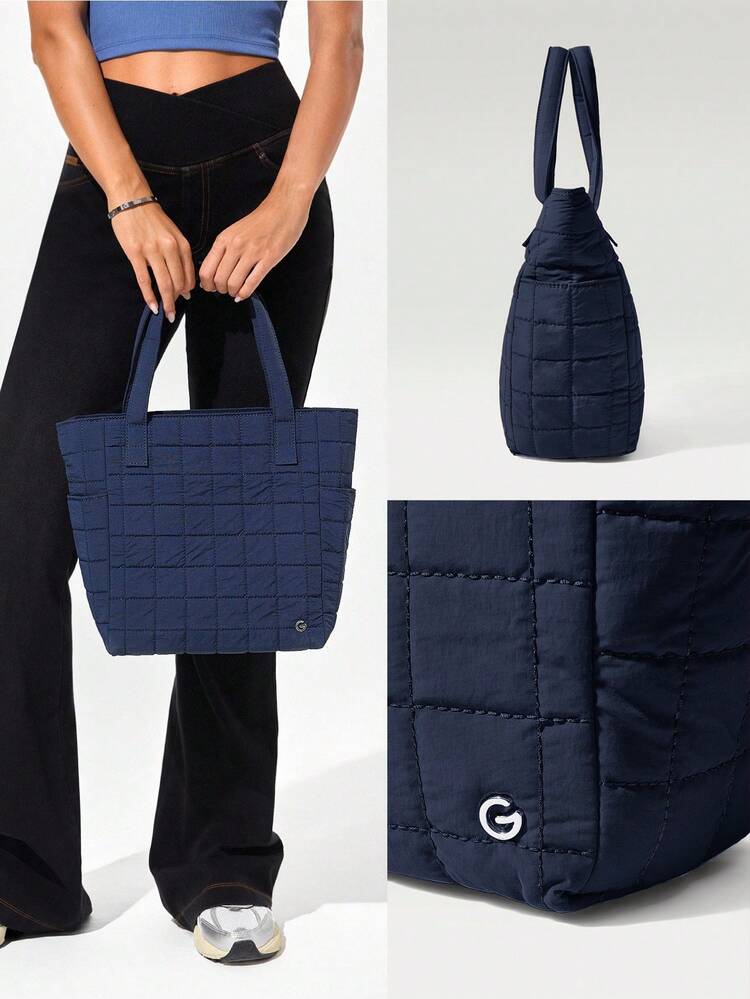 7L Water-Resistant Make It Quilted Dual Handle Tote Bag With Multi Pockets Daily Casual