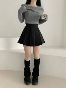 DAZY Off-Shoulder Elastic Fitted Layering Top, Soft Long Sleeve Sweater For Women