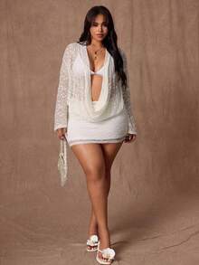 Rustia Plus Size Women Plunging Neckline Lace Trim Sexy Blouse