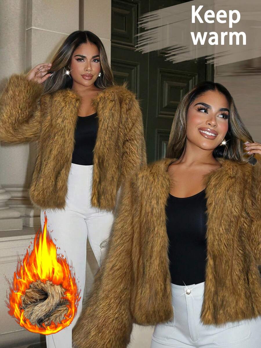 Xyvia 25+ 毛绒前开式圆领插肩长袖宽松粉色常规夹克，女士工作制服，冬季 - 淺粉色 - 查看 1