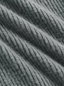 SHEIN 少女针织灰色毛绒罗纹露肩长袖休闲连衣裙 - 灰色 - 查看 5