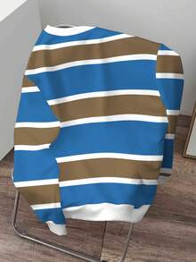 Manfinity Joysei 男士标语条纹印花圆领长袖休闲套头卫衣，秋季款 - 彩色 - 查看 3