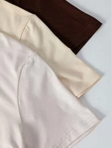 Sparklyn 3 件女童蝴蝶结印花腰部短袖 T 恤，灰色、粉色、黑色 - 咖啡棕 - 查看 3