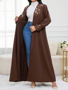 Al Najma Abaya Robe Longa Feminina Solta com Bordado Floral e Recortes