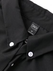 DAZY 1 chiếc áo sơ mi nam dài tay, màu trơn, kiểu dáng đơn giản, cài cúc phía trước, thích hợp cho mùa thu, đi học hoặc trang phục công sở mùa thu. - màu đen - Xem 7