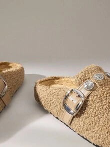 Solecia 女士平底一脚蹬休闲鞋，毛绒时尚百搭舒适，秋冬新品 - 棕色 - 查看 4