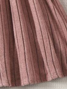 Váy len tay bồng cổ bèo nhún đính hạt thanh lịch cho bé gái tuổi teen, màu hồng, thích hợp cho tiệc Giáng sinh, năm mới, váy trơn co giãn - Hồng - Xem 8