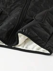 1件青少年男童休闲加厚立领绗缝背心，适合秋冬季休闲、上学、通勤穿着 - 黑色 - 查看 6