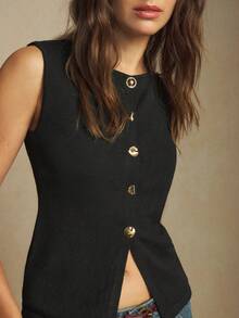 BizChic Cárdigan asimétrico con botones metálicos decorativos, cuello redondo y apertura frontal, nuevo para otoño/invierno 2025. Estilo vintage, elegante y urbano para uso diario, romántico y casual. Adecuado para fiestas de Navidad, Año Nuevo, Acción de Gracias, graduación, bodas, citas, fiestas, conciertos, brunch, aeropuerto y múltiples ocasiones. - Negro - Ver 8