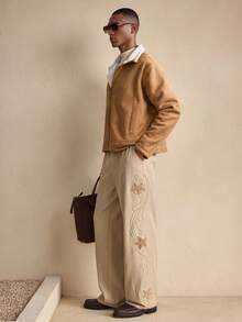 AKNOTIC Business Casual 男士休闲通勤抓绒长袖外套，秋冬季 - 駝色 - 查看 4