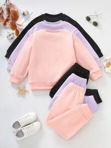 SHEIN Elladie kids 年轻女孩和年轻女孩休闲多件套，包括多种颜色的套头连帽衫 + 运动裤，用途广泛，适合与各种外套（如大衣、夹克）搭配，适合日常穿着 - 彩色 - 查看 2