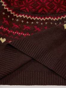 SHEIN Tween Girl Snowflake Pattern Long Sleeve Casual Sweater, Autumn/Winter - Coffee Brown - View 6