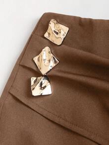 Sweetra Women's Fashion Metal Decor Mini Skirt Shorts - Coffee Brown - View 5
