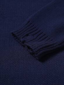 Manfinity EMRG Men's Letter Distressed Crew Neck Long Sleeve Casual Sweater, Autumn/Winter - Navy Blue - View 4