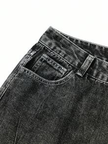 Y2Kool Women's Contrast Stitching Cargo Jeans, Autumn/Winter Streetwear Y2K Style Casual Pants, Suitable For Halloween, Christmas, Back To School Matching Idea Baggy Jeans Y2k Jeans Wide Leg Jeans Black Jeans Denim Pants Stylish Clothing Collection New Year Outfits