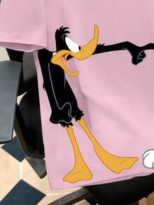 Looney Tunes X Manfinity Manfinity Joysei 男士休闲卡通动物图案圆领短袖T恤，夏季 - 粉色 - 查看 3