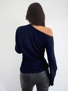 Siren Gaze Damen Lässig Einfarbiges Asymmetrisches Kragen Langarm T-Shirt, Herbst