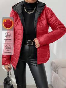 RueChic Regular Fit Pocket Design Women's Padded Coat - Red - View 1
