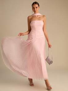 Enchnt Đầm suông buộc bèo màu trơn thanh lịch cho nữ - Hồng - Xem 2