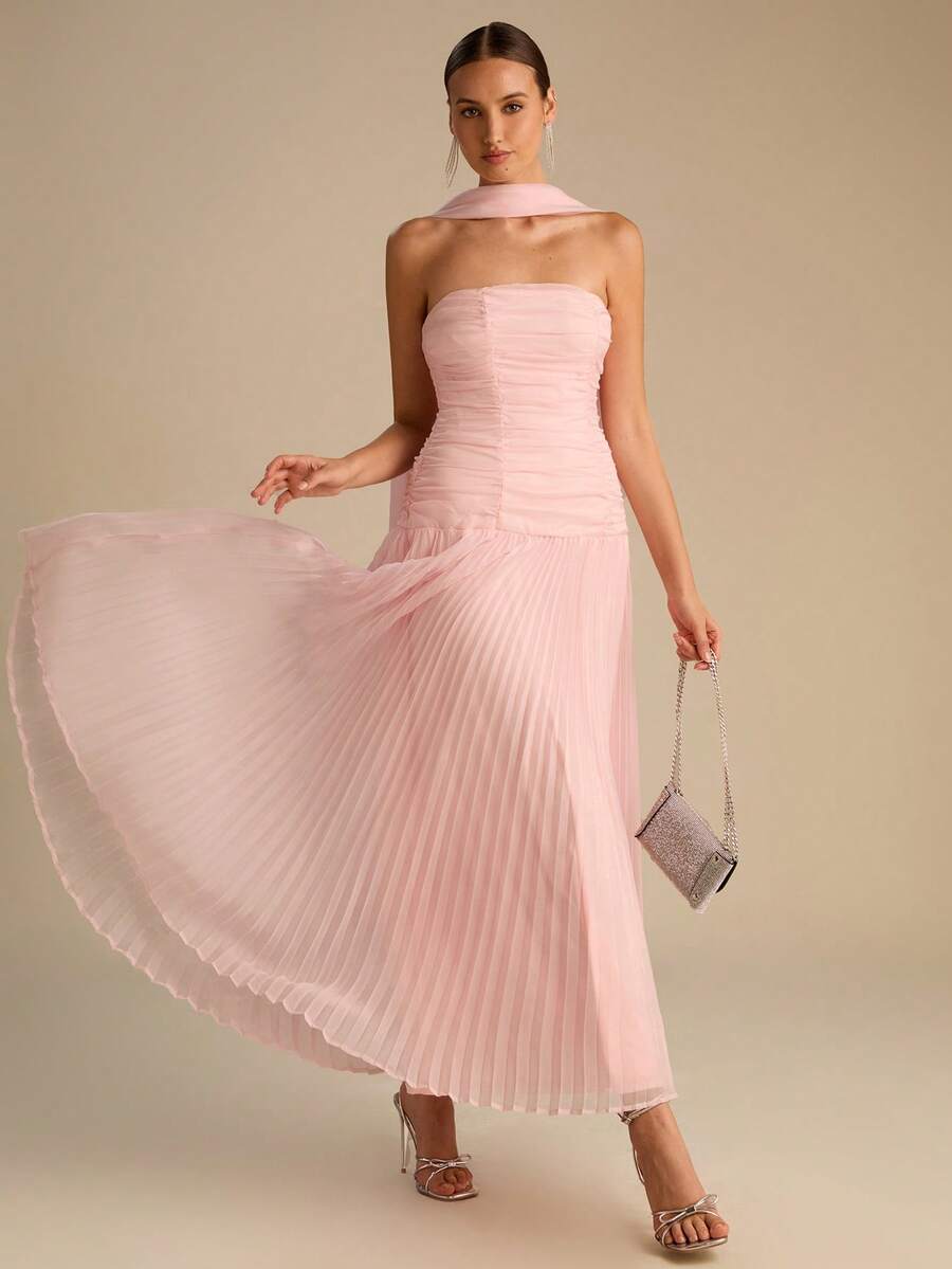 Enchnt Đầm suông buộc bèo màu trơn thanh lịch cho nữ