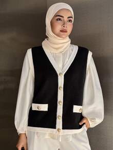 DAZY Gilet sans manches décontracté à couleurs contrastées pour femmes, mode modeste d'automne