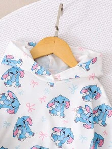 SHEIN 2pcs Girls Cute Stitch Hoodie Sweatshirt Set + Patchwork Leggings, Autumn/Winter