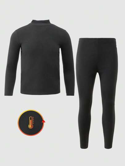 Vacaura 2pcs/Set Teenage Boys' Fleece Crew Neck Long Sleeve T-Shirt And Pants Casual Sports Outfit, Spring/Autumn/Winter