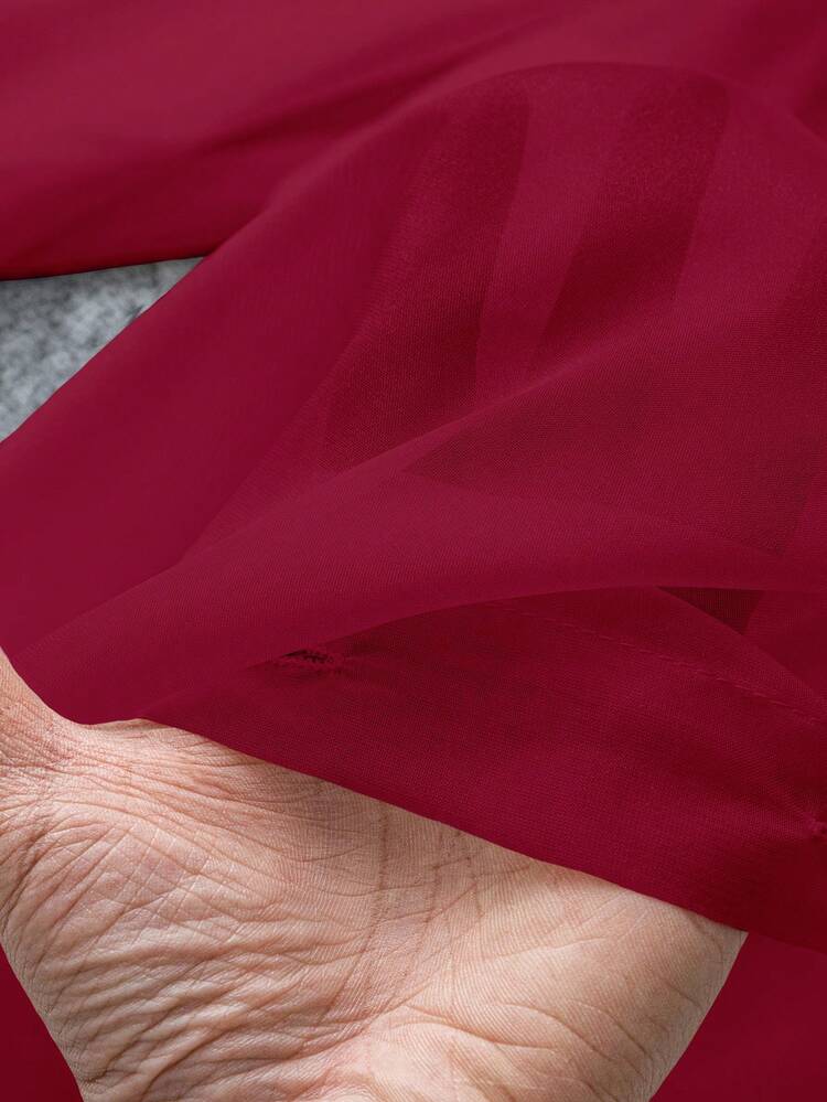 SHEIN Clasi Plus Size Casual White Sheer Blouse With Bowknot - Burgundy - View 6