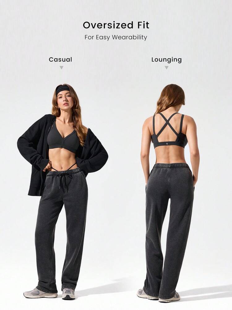 Pantalones de chándal suaves, ligeros y cálidos con piernas anchas, bolsillos laterales, cintura ajustable con cordón, para uso diario y casual en otoño e invierno