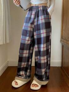 DAZY 女士格子保暖家居裤，冬季睡衣，蓬松舒适 - 深灰色 - 查看 4
