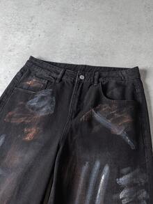 Manfinity Denimwave Men's Vintage Distressed Wide Leg Jeans - Black - View 5