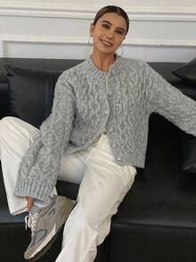 Livesso Women's Casual Solid Color Cable Knit Cardigan, Autumn/Winter